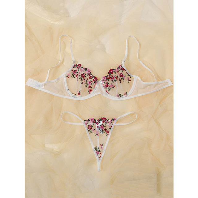 Floral Embroidery Lingerie Set