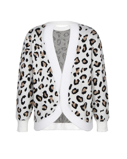Sexy Open Back Leopard Sweater Women