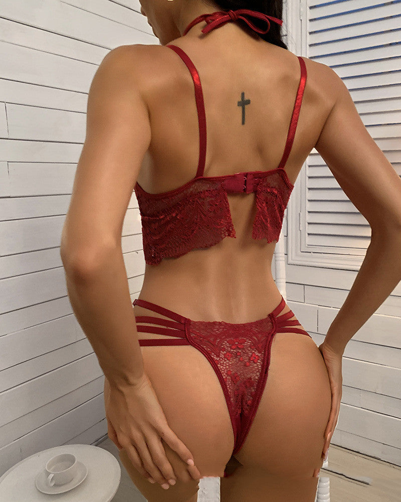 Women's Simple Printed Red Lace 2 Piece Set