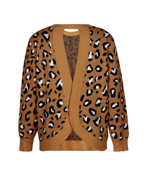 Sexy Open Back Leopard Sweater Women